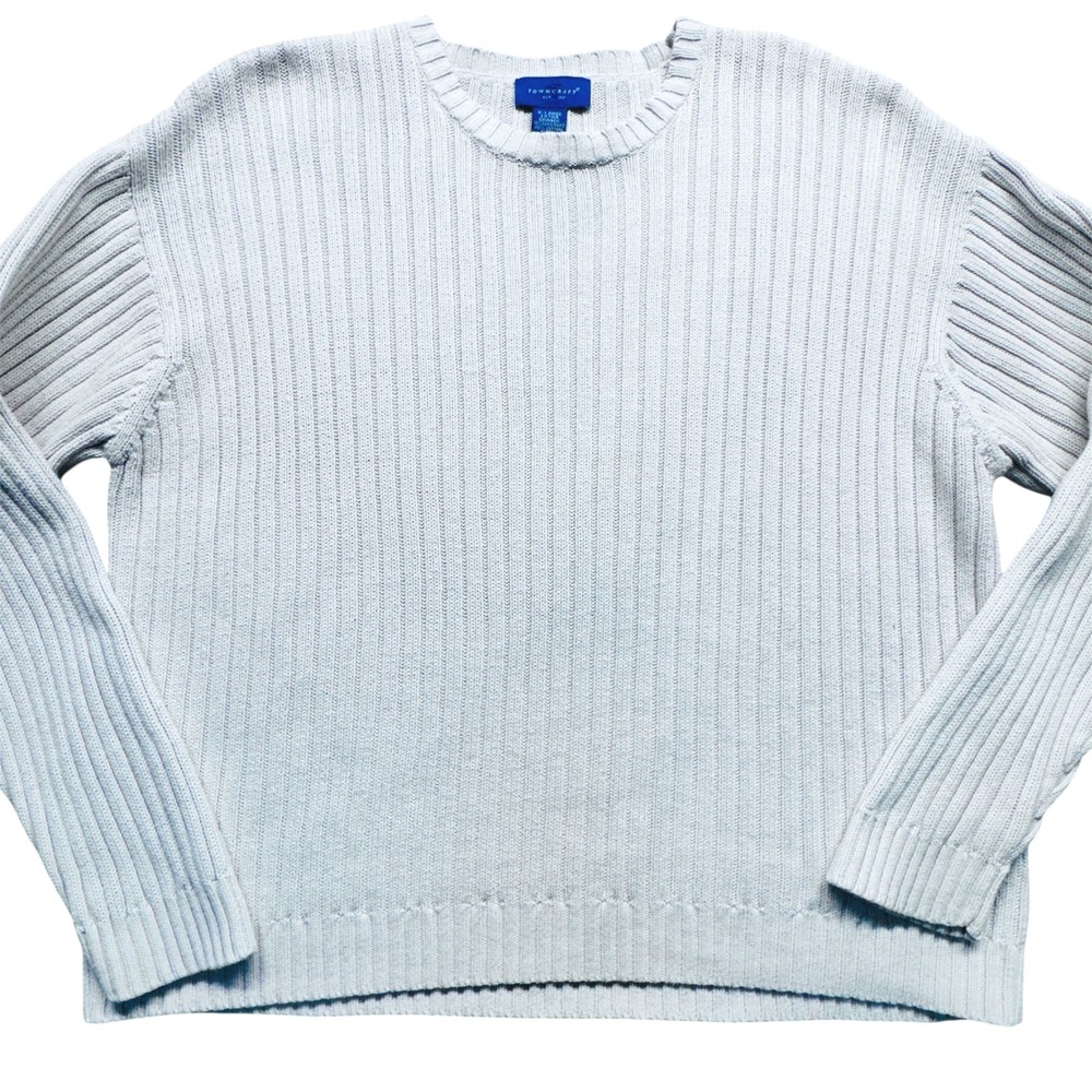 Towncraft Ribbed Knit Crewneck Sweater Men's L Gray‎ Cotton Classic Vtg. Casual